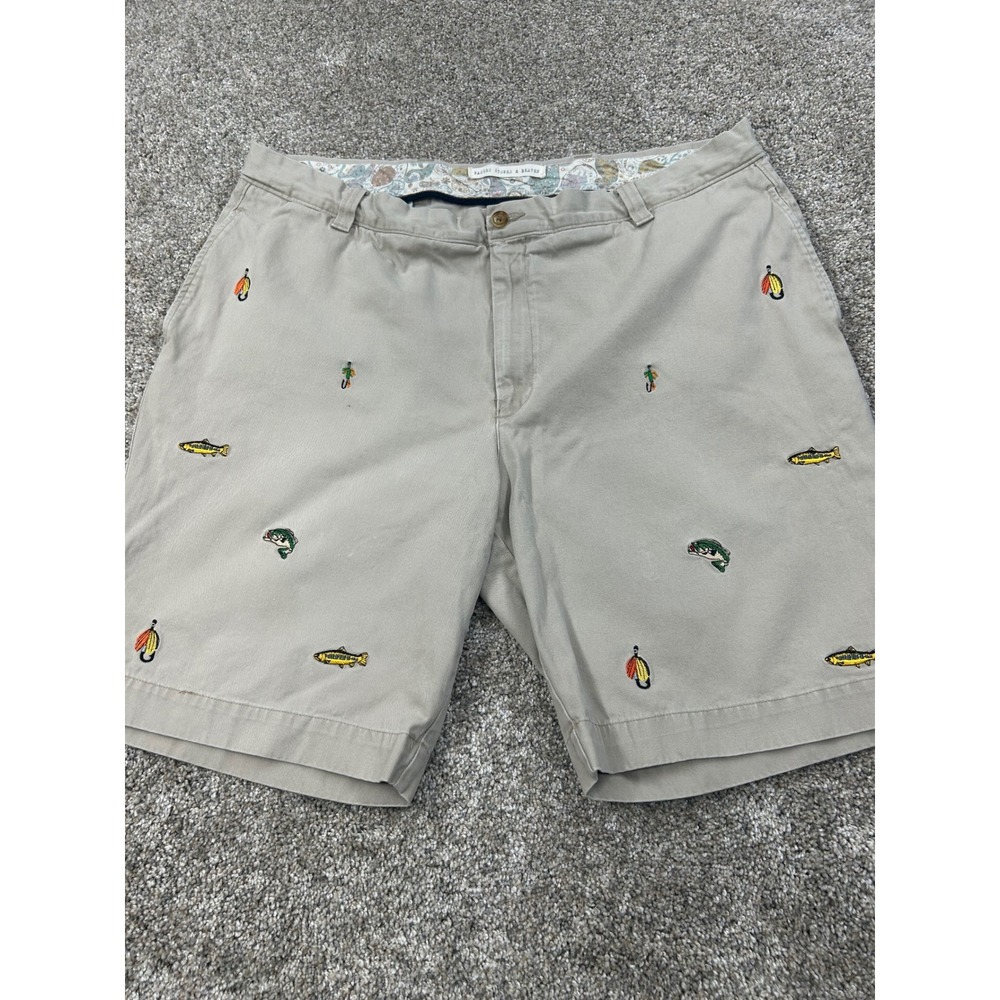 Vintage 1946 Men Tan Khaki Fishing Embroidered Chino Size 40 Fish Lure #0772